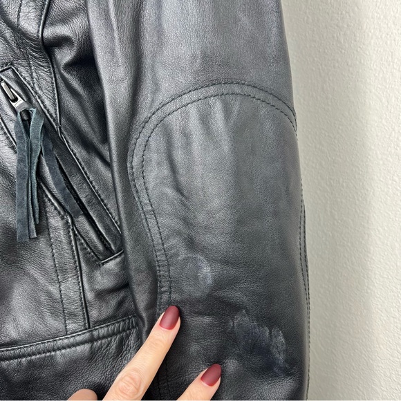 Street Legal Black Leather Full Zip Tassel Motorcycle Racer Biker Jacket Sz S - Picture 4 of 11